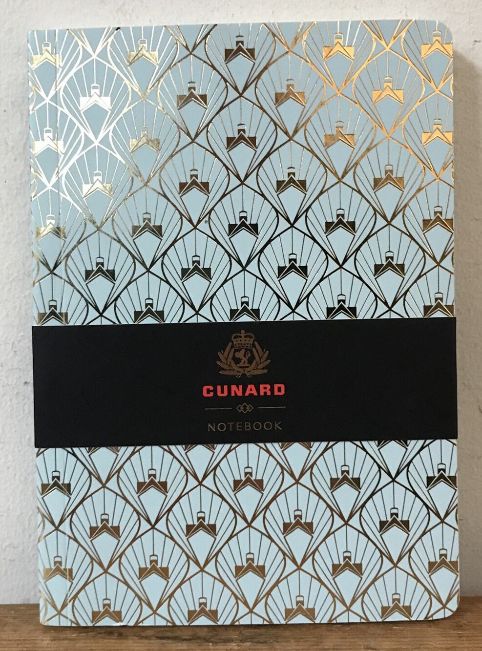 New Cunard Line 3 Queens Portico Designs Art Deco Blue Gold Foil Notebook